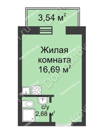 Студия 20,43 м² в ЖК Загородный мкрн Акварель  микрогород Стрижи, дом № 1к1