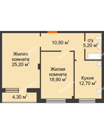 2 комнатная квартира 74,65 м² - Жилой дом по ул. Им. Семашко