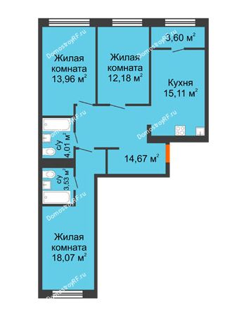 3 комнатная квартира 83,33 м² в ЖК Мозаика Парк	, дом ГП-1