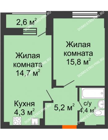 1 комнатная квартира 45,7 м² в ЖК Октава, дом № 7