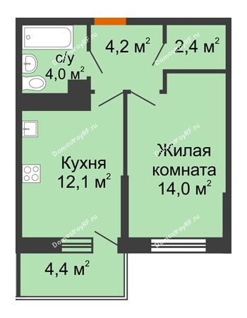 1 комнатная квартира 36,7 м² в ЖК Отражение, дом Литер 1.2