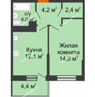 1 комнатная квартира 36,7 м² в ЖК Отражение, дом Литер 1.2 - планировка