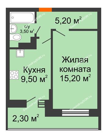 1 комнатная квартира 35,7 м² в ЖК SkyPark (Скайпарк), дом Литер 1, корпус 1, 1 этап