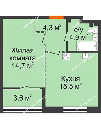 1 комнатная квартира 41,2 м² - ЖК Лайнер на Барминской