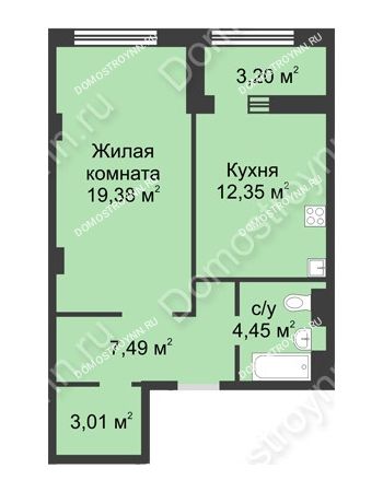 1 комнатная квартира 48,28 м² в ЖК Караваиха, дом № 5