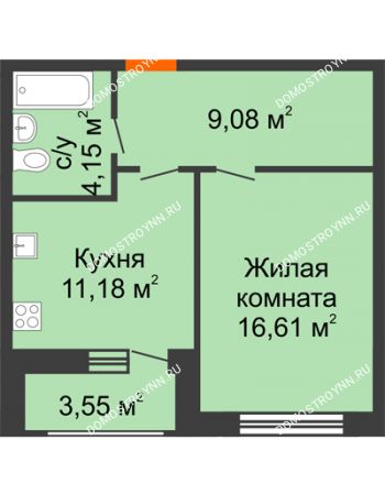 1 комнатная квартира 44,57 м² в ЖК Подкова на Гагарина, дом № 2