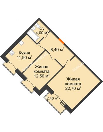 2 комнатная квартира 60,7 м² - ЖД по ул. Кирова