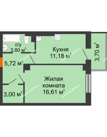 1 комнатная квартира 41,12 м² в ЖК Сокол на Оганова, дом Литер 4