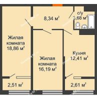 2 комнатная квартира 62,03 м² в ЖК Сердце, дом 1 - планировка