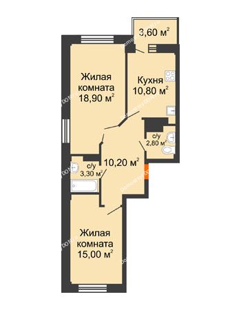2 комнатная квартира 65,8 м² в ЖК Екатерининский, дом № 2б