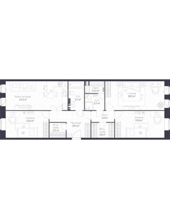 4 комнатная квартира 102,2 м² в ЖК Veren Village Стрельна, дом Корпус Западный