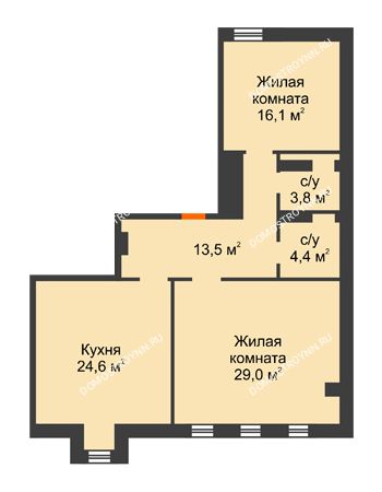 2 комнатная квартира 91,4 м² - ЖД по ул. Варварская
