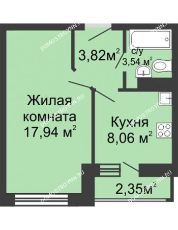 1 комнатная квартира 35,8 м² в ЖК Зеленый берег, дом № 13 корпус 1