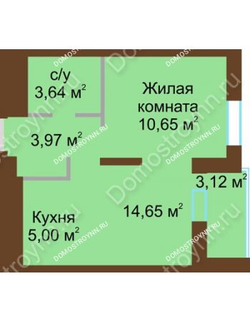 1 комнатная квартира 34,47 м² в ЖК На Гончарова, дом № 3-1