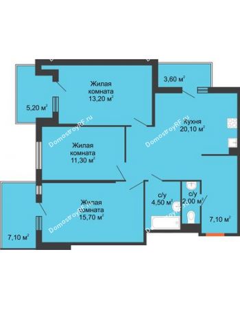 3 комнатная квартира 89,8 м² в ЖК Квартет, дом Литер 3
