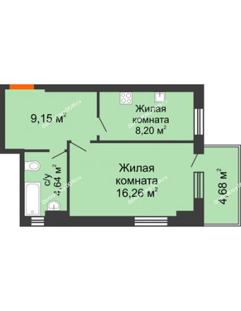 1 комнатная квартира 39,65 м² - ЖК Максим Горький