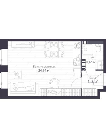 Студия 31,8 м² в ЖК Veren Village Стрельна, дом Корпус Западный