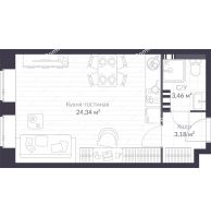 Студия 31,8 м² в ЖК Veren Village Стрельна, дом Корпус Западный - планировка