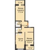 2 комнатная квартира 70,4 м² в ЖК Сказка Град, дом Литер 1 - планировка