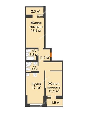2 комнатная квартира 70,4 м² в ЖК Сказка Град, дом Литер 1