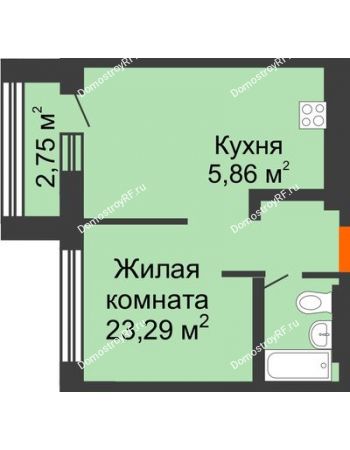 1 комнатная квартира 35,73 м² в ЖК Речной порт, дом № 1
