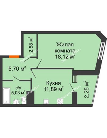 1 комнатная квартира 46,02 м² в Микрорайон Красный Аксай, дом Литер 24