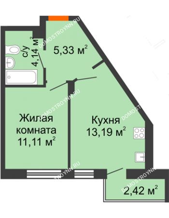 1 комнатная квартира 36,19 м² - ЖК Пушкин