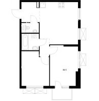 2 комнатная квартира 49,5 м² в ЖК Савин парк, дом корпус 8 - планировка