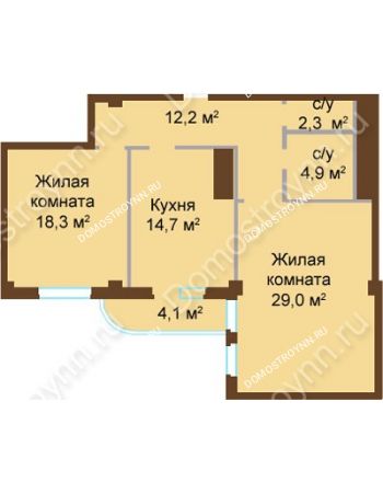 2 комнатная квартира 85,5 м² - ЖК Бояр Палас